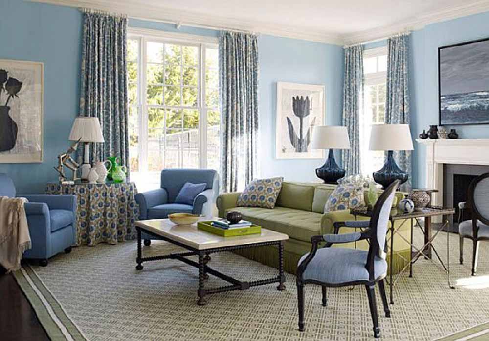 Elegant living room with shades of blue
